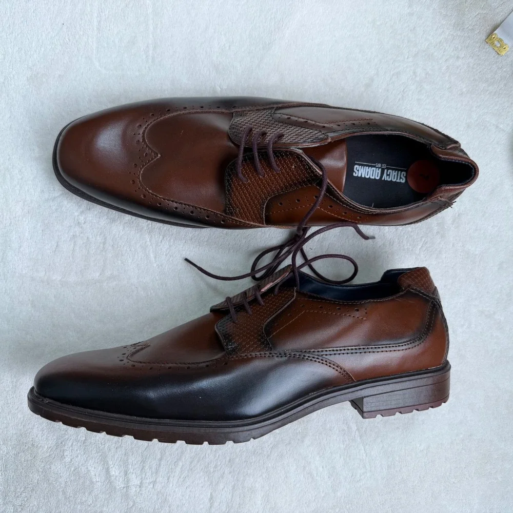 Stacy Adams Mens Brown Wingtip Lug Sole Oxford Dress Shoes 7M Formal Comfort